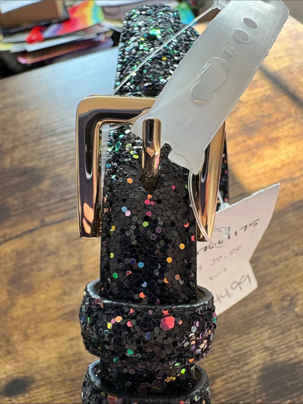 NWT Loft Outlet—Women's Black Glitter Belt with Gold Buckle